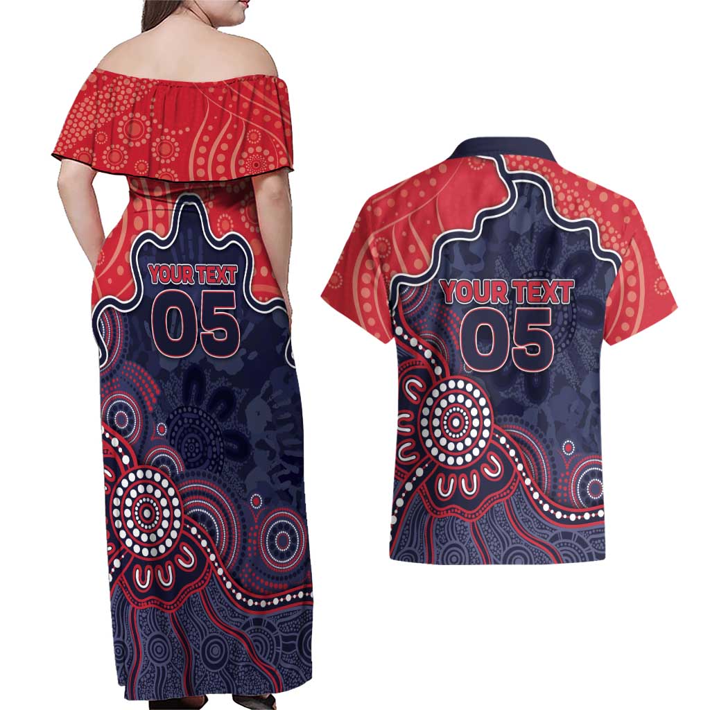 Custom Demons Football Couples Matching Off Shoulder Maxi Dress and Hawaiian Shirt Aboriginal Dot Art Pattern