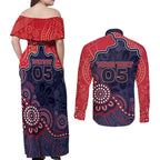 Custom Demons Football Couples Matching Off Shoulder Maxi Dress and Long Sleeve Button Shirt Aboriginal Dot Art Pattern