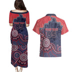 Custom Demons Football Couples Matching Puletasi and Hawaiian Shirt Aboriginal Dot Art Pattern