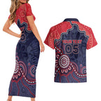 Custom Demons Football Couples Matching Short Sleeve Bodycon Dress and Hawaiian Shirt Aboriginal Dot Art Pattern