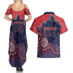 Custom Demons Football Couples Matching Summer Maxi Dress and Hawaiian Shirt Aboriginal Dot Art Pattern