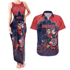 Custom Demons Football Couples Matching Tank Maxi Dress and Hawaiian Shirt Aboriginal Dot Art Pattern