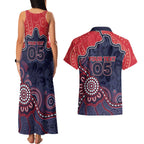 Custom Demons Football Couples Matching Tank Maxi Dress and Hawaiian Shirt Aboriginal Dot Art Pattern