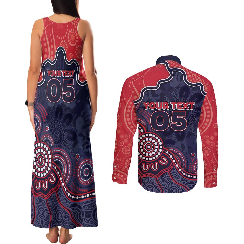 Custom Demons Football Couples Matching Tank Maxi Dress and Long Sleeve Button Shirt Aboriginal Dot Art Pattern