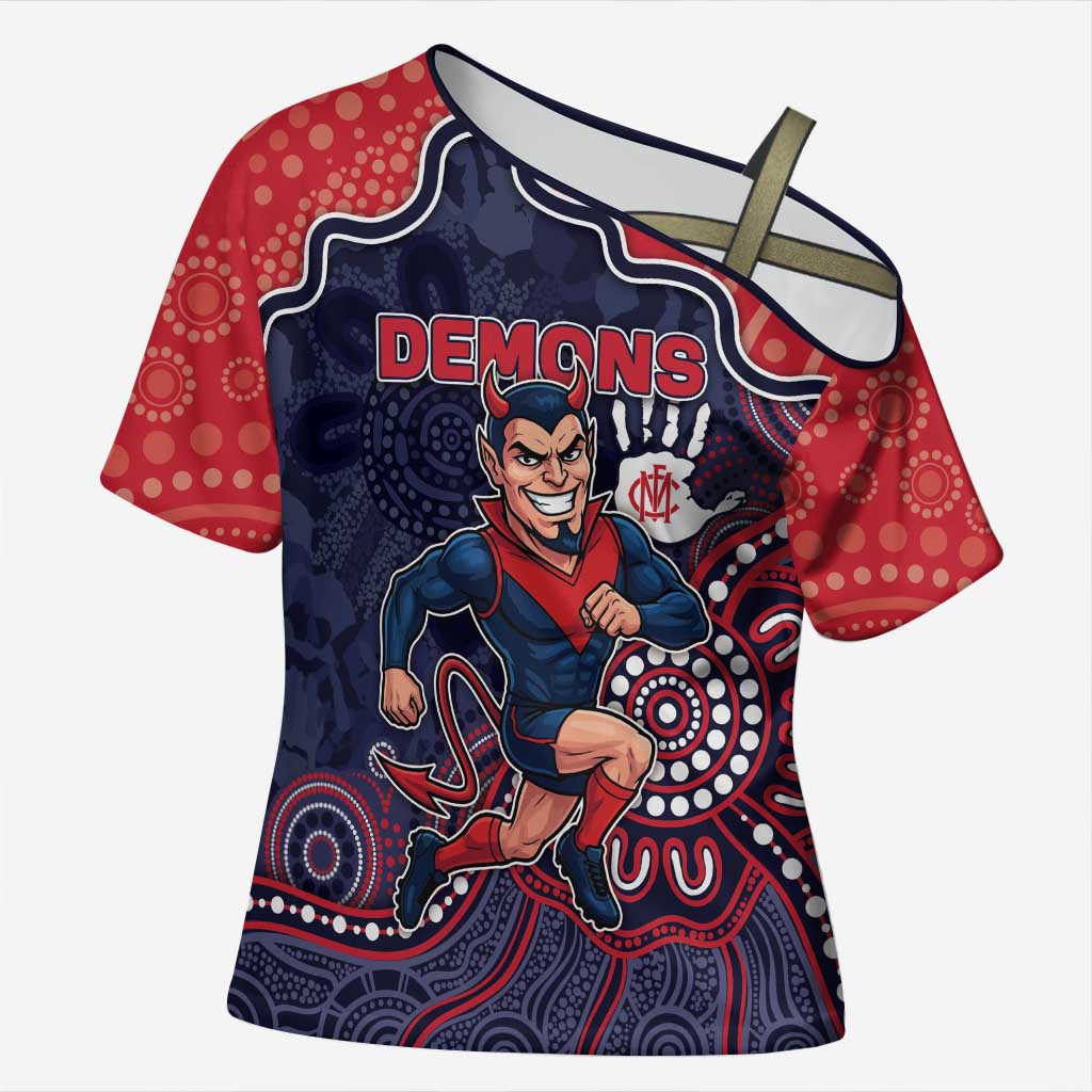 Custom Demons Football Cross Shoulder Shirt Aboriginal Dot Art Pattern