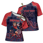 Custom Demons Football Cross Shoulder Shirt Aboriginal Dot Art Pattern