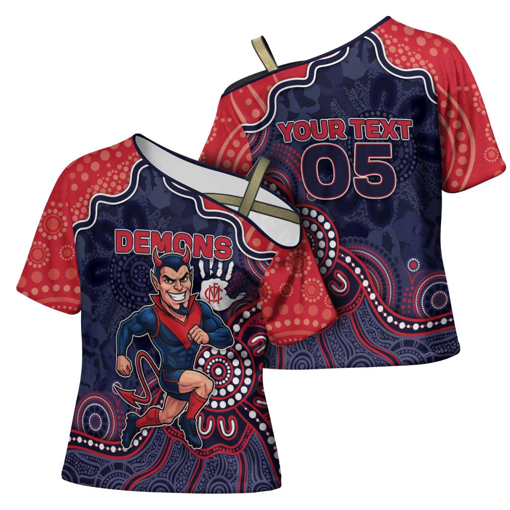 Custom Demons Football Cross Shoulder Shirt Aboriginal Dot Art Pattern