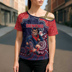Custom Demons Football Cross Shoulder Shirt Aboriginal Dot Art Pattern