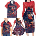 Custom Demons Football Family Matching Long Sleeve Bodycon Dress and Hawaiian Shirt Aboriginal Dot Art Pattern