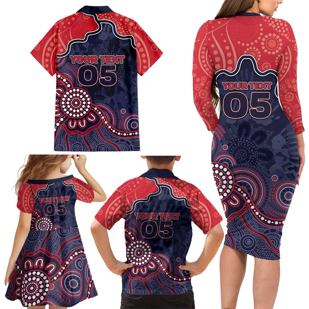 Custom Demons Football Family Matching Long Sleeve Bodycon Dress and Hawaiian Shirt Aboriginal Dot Art Pattern
