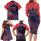 Custom Demons Football Family Matching Long Sleeve Bodycon Dress and Hawaiian Shirt Aboriginal Dot Art Pattern