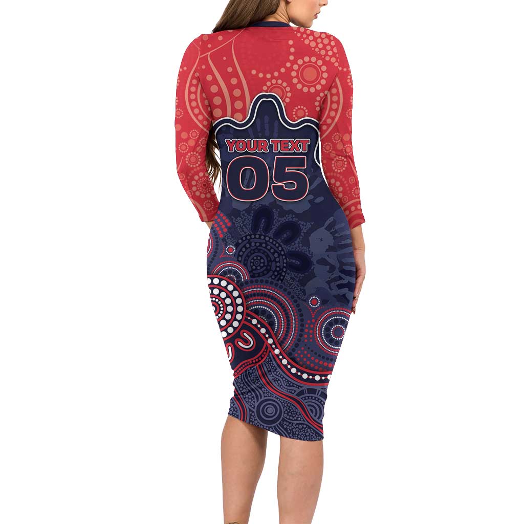 Custom Demons Football Family Matching Long Sleeve Bodycon Dress and Hawaiian Shirt Aboriginal Dot Art Pattern