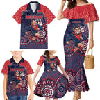 Custom Demons Football Family Matching Mermaid Dress and Hawaiian Shirt Aboriginal Dot Art Pattern