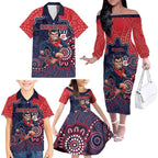Custom Demons Football Family Matching Off The Shoulder Long Sleeve Dress and Hawaiian Shirt Aboriginal Dot Art Pattern