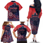 Custom Demons Football Family Matching Off The Shoulder Long Sleeve Dress and Hawaiian Shirt Aboriginal Dot Art Pattern