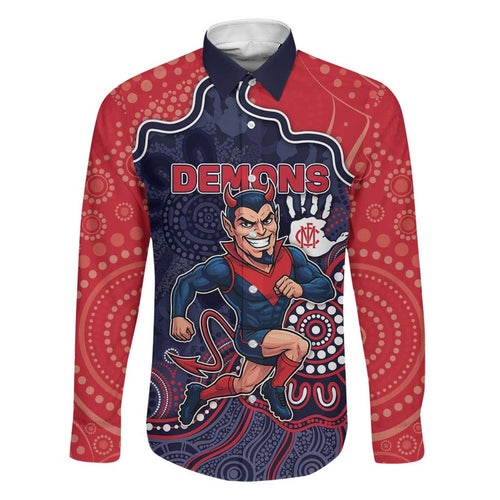 Custom Demons Football Family Matching Off The Shoulder Long Sleeve Dress and Hawaiian Shirt Aboriginal Dot Art Pattern