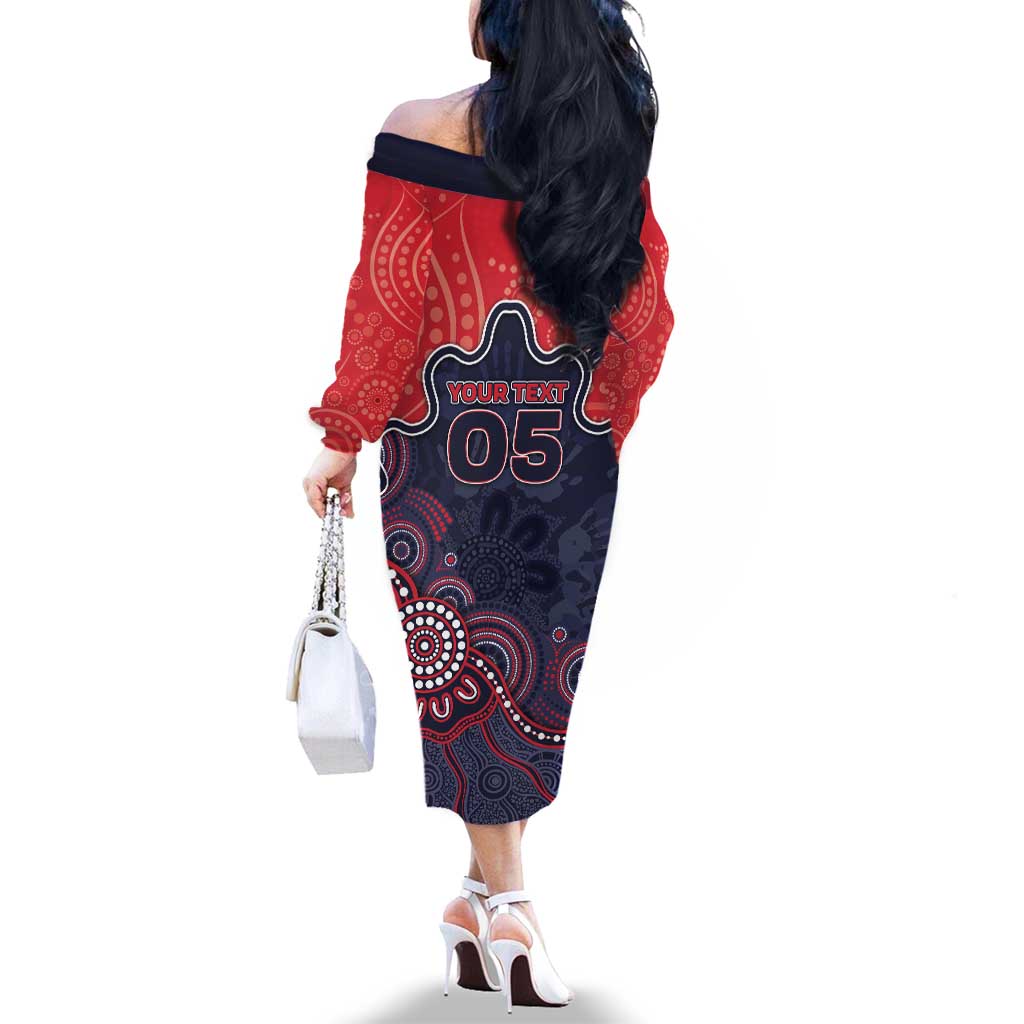 Custom Demons Football Family Matching Off The Shoulder Long Sleeve Dress and Hawaiian Shirt Aboriginal Dot Art Pattern