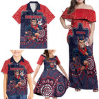 Custom Demons Football Family Matching Off Shoulder Maxi Dress and Hawaiian Shirt Aboriginal Dot Art Pattern