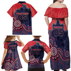 Custom Demons Football Family Matching Off Shoulder Maxi Dress and Hawaiian Shirt Aboriginal Dot Art Pattern