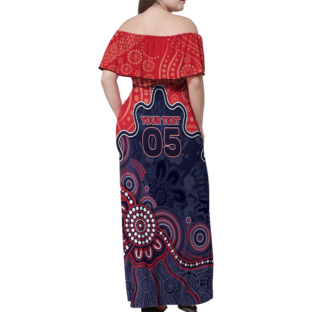 Custom Demons Football Family Matching Off Shoulder Maxi Dress and Hawaiian Shirt Aboriginal Dot Art Pattern