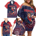 Custom Demons Football Family Matching Off Shoulder Short Dress and Hawaiian Shirt Aboriginal Dot Art Pattern