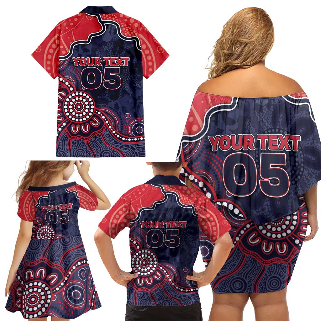 Custom Demons Football Family Matching Off Shoulder Short Dress and Hawaiian Shirt Aboriginal Dot Art Pattern