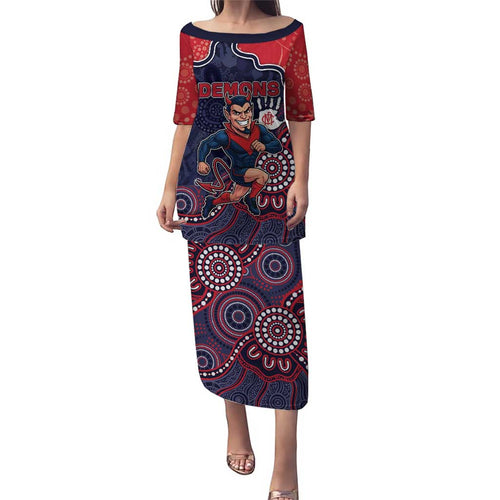 Custom Demons Football Family Matching Puletasi and Hawaiian Shirt Aboriginal Dot Art Pattern