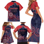 Custom Demons Football Family Matching Short Sleeve Bodycon Dress and Hawaiian Shirt Aboriginal Dot Art Pattern