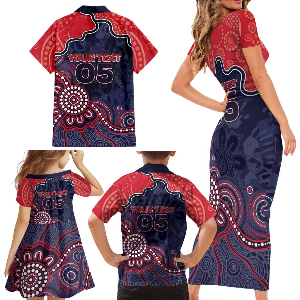 Custom Demons Football Family Matching Short Sleeve Bodycon Dress and Hawaiian Shirt Aboriginal Dot Art Pattern
