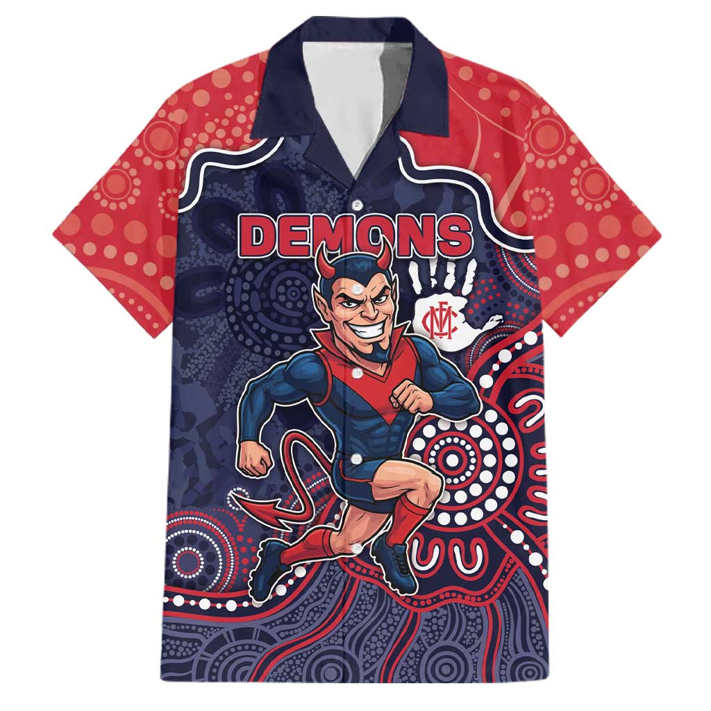 Custom Demons Football Family Matching Short Sleeve Bodycon Dress and Hawaiian Shirt Aboriginal Dot Art Pattern