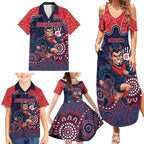 Custom Demons Football Family Matching Summer Maxi Dress and Hawaiian Shirt Aboriginal Dot Art Pattern