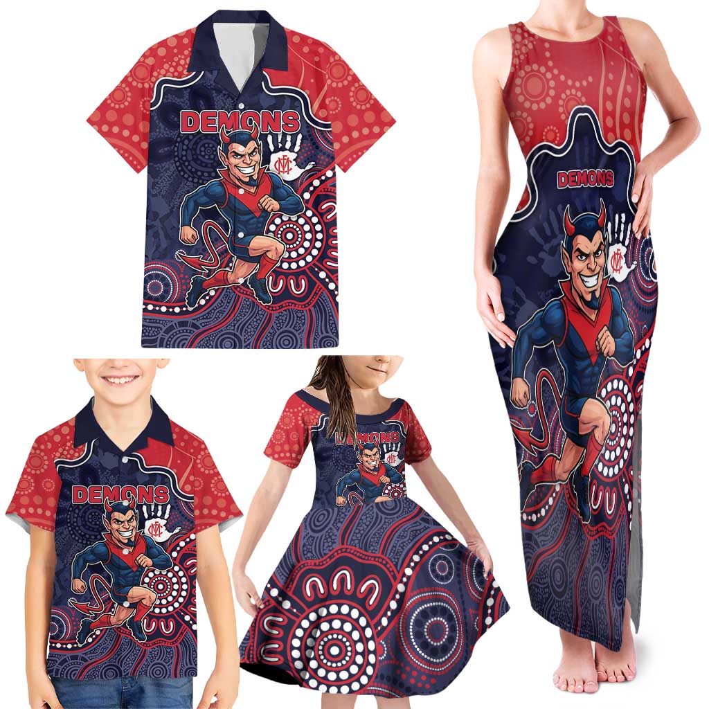 Custom Demons Football Family Matching Tank Maxi Dress and Hawaiian Shirt Aboriginal Dot Art Pattern