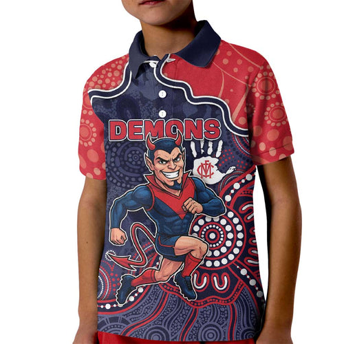 Custom Demons Football Kid Polo Shirt Aboriginal Dot Art Pattern