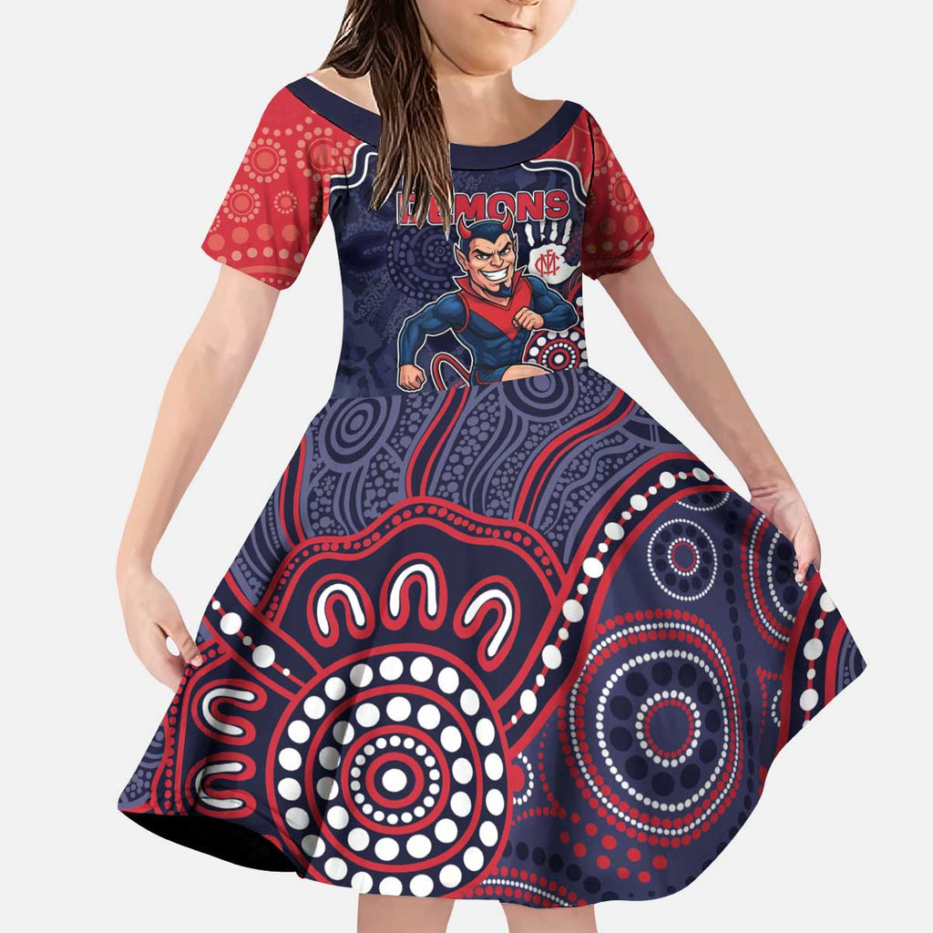 Custom Demons Football Kid Short Sleeve Dress Aboriginal Dot Art Pattern