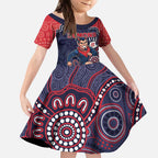 Custom Demons Football Kid Short Sleeve Dress Aboriginal Dot Art Pattern