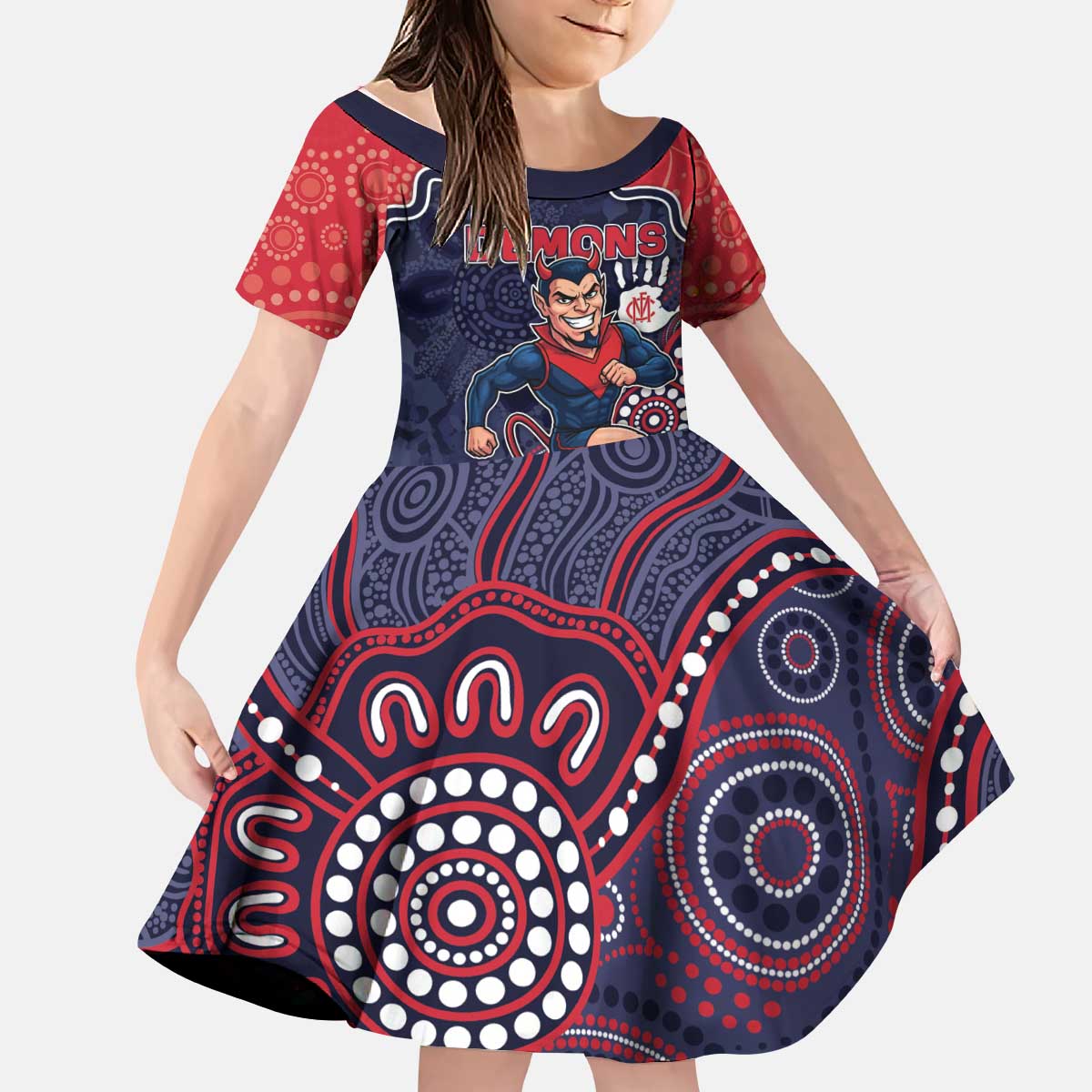 Custom Demons Football Kid Short Sleeve Dress Aboriginal Dot Art Pattern