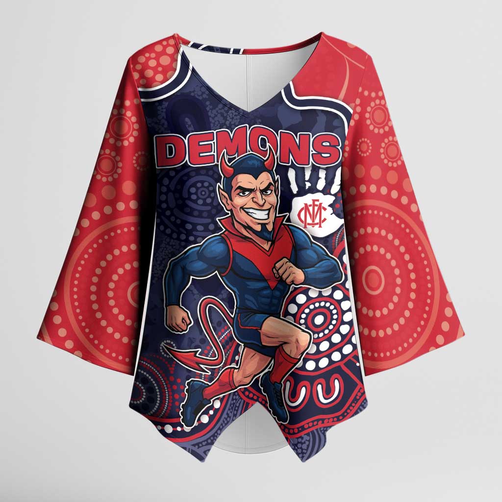 Custom Demons Football Kimono Sleeve Blouse Aboriginal Dot Art Pattern