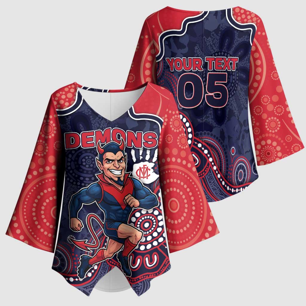 Custom Demons Football Kimono Sleeve Blouse Aboriginal Dot Art Pattern