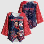 Custom Demons Football Kimono Sleeve Blouse Aboriginal Dot Art Pattern