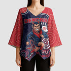 Custom Demons Football Kimono Sleeve Blouse Aboriginal Dot Art Pattern