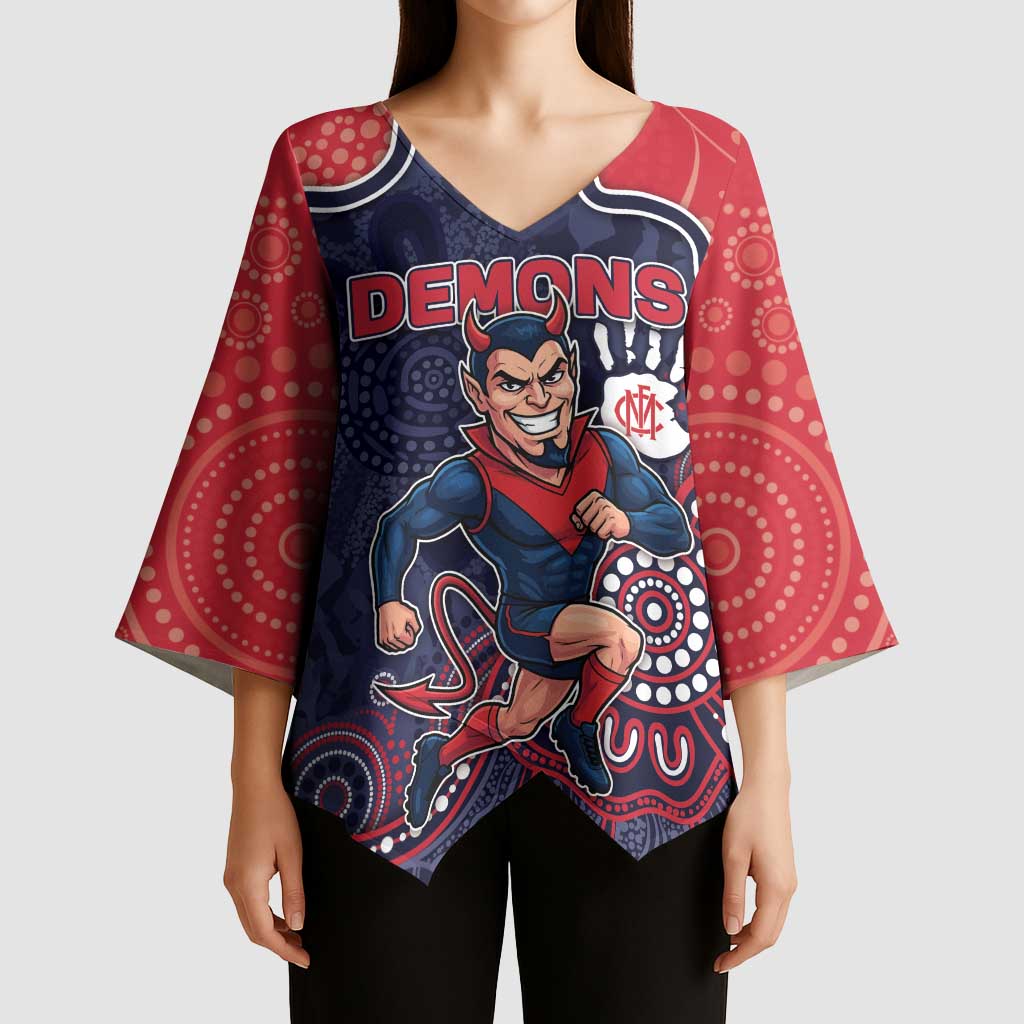 Custom Demons Football Kimono Sleeve Blouse Aboriginal Dot Art Pattern