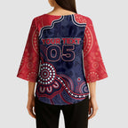 Custom Demons Football Kimono Sleeve Blouse Aboriginal Dot Art Pattern