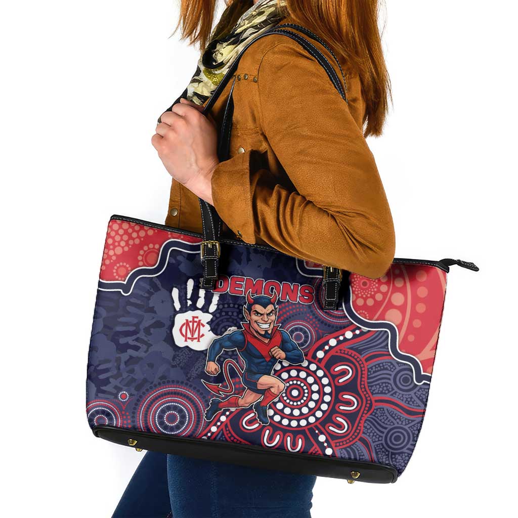 Demons Football Leather Tote Bag Aboriginal Dot Art Pattern