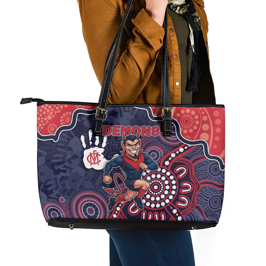 Demons Football Leather Tote Bag Aboriginal Dot Art Pattern
