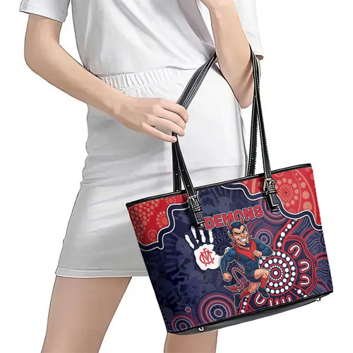 Demons Football Leather Tote Bag Aboriginal Dot Art Pattern