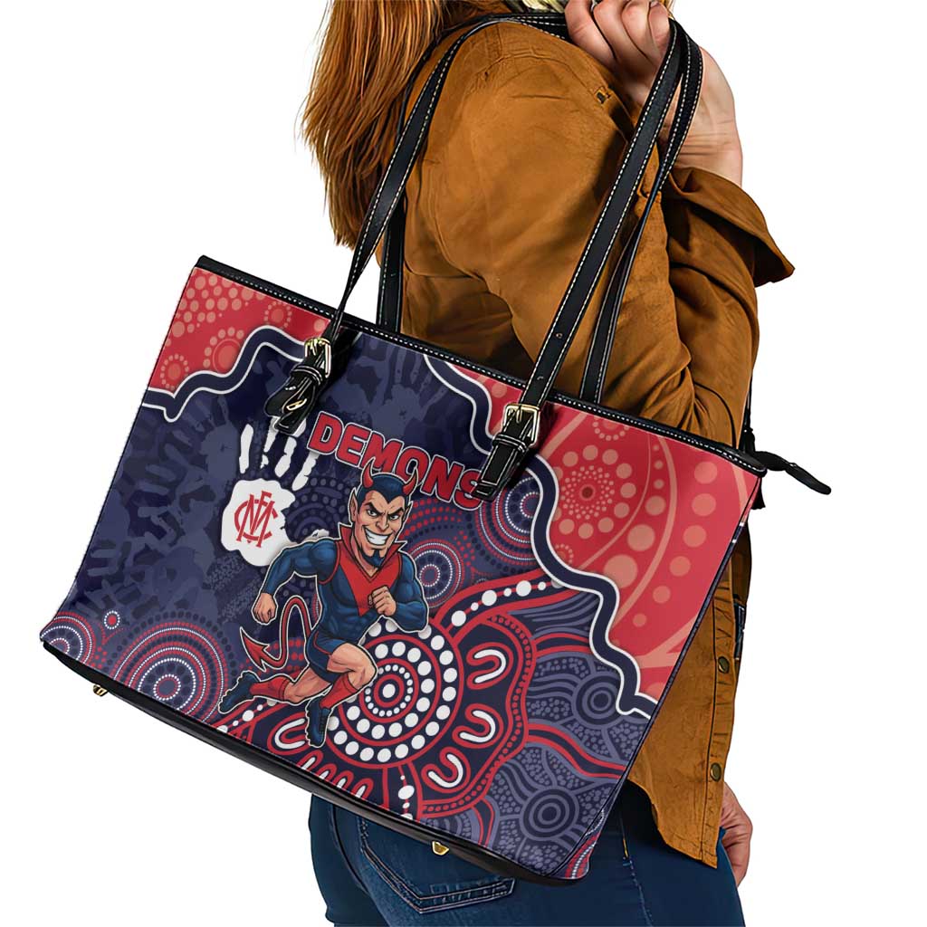 Demons Football Leather Tote Bag Aboriginal Dot Art Pattern