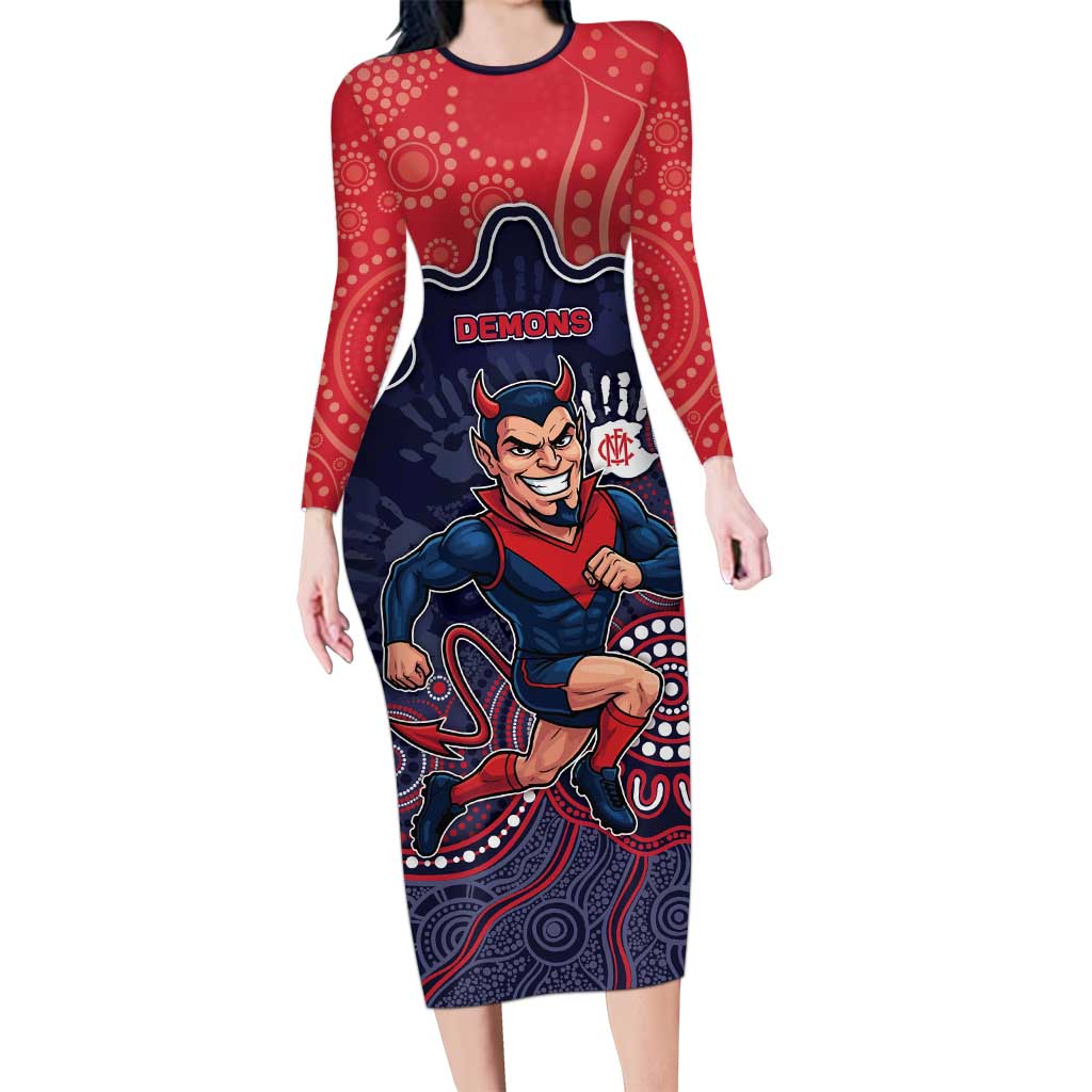 Custom Demons Football Long Sleeve Bodycon Dress Aboriginal Dot Art Pattern