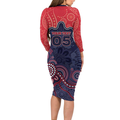 Custom Demons Football Long Sleeve Bodycon Dress Aboriginal Dot Art Pattern