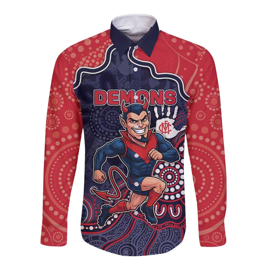 Custom Demons Football Long Sleeve Button Shirt Aboriginal Dot Art Pattern