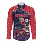 Custom Demons Football Long Sleeve Button Shirt Aboriginal Dot Art Pattern